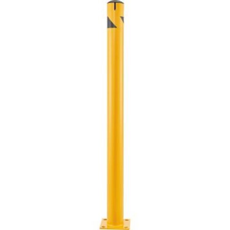 GEC Global Industrial Steel Bollard w/Chain Slots & Removable Cap, 4-1/2inDia. x 60inH, Yellow 670587